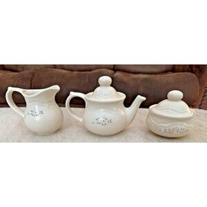 Pfaltzgraff Remembrance Beige Mini-Teapot Lid Covered Sugar Creamer Set Vintage